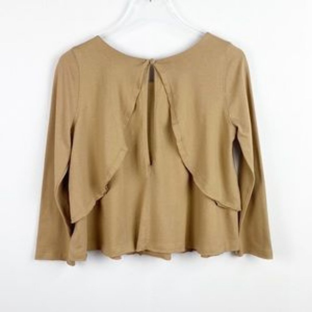 Free People Tan Brown Flowy Long Sleeve Blouse Top Size XS - Picture 2 of 8